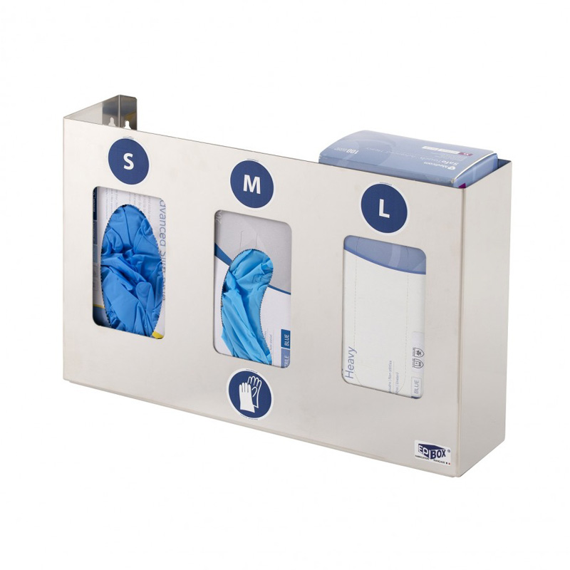 Distributeur p. gants jetables - inox pour 3 boîtes